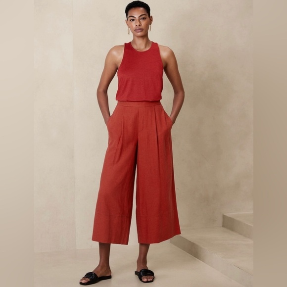 NWT! BANANA REPUBLIC  BLACK LINEN-BLEND CROPPED WIDE-LEG PANT - MULTIPLE💛 - Picture 2 of 5